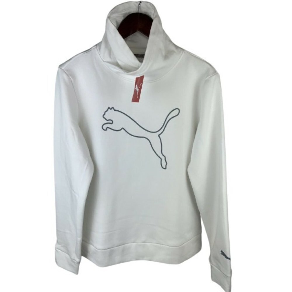 PUMA Girls's Asymmetrical Cowl Neck Fleece Lined Hoodie Sweater White Ju…